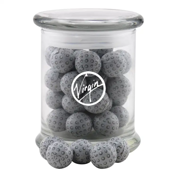 Glass Jar 12 oz with chocolate golf balls