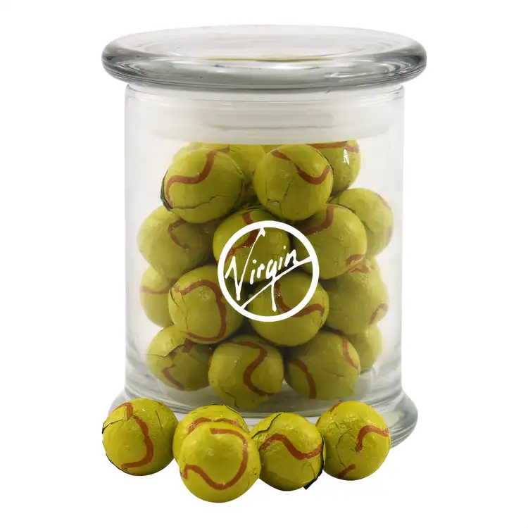 Glass Jar 12 oz with chocolate tennis balls
