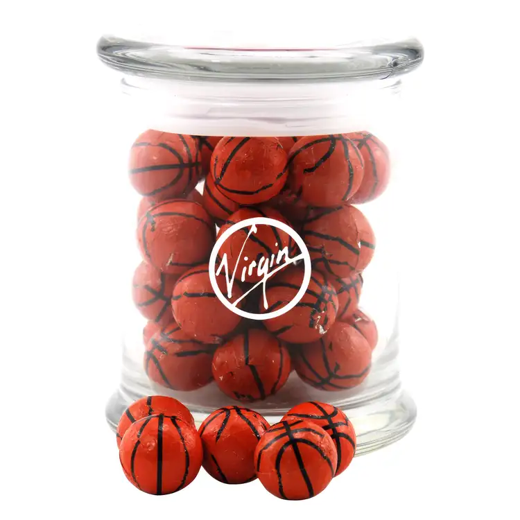 Glass Jar 12 oz with chocolate basketballs