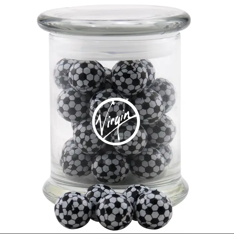 Glass Jar 12 oz with chocolate soccer balls