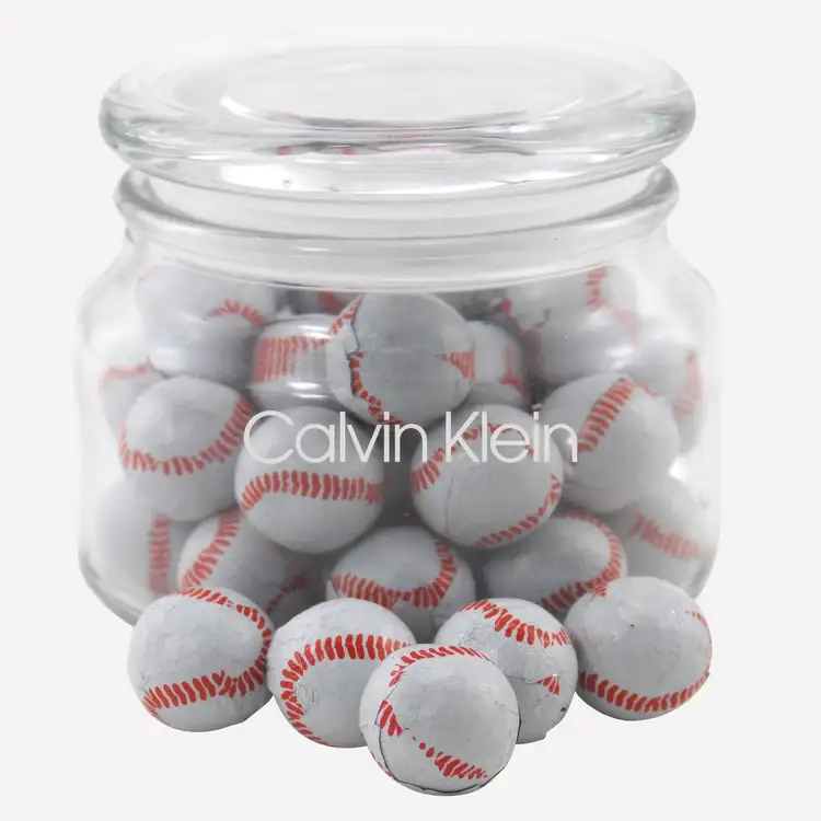Pot en verre Patio avec balles de baseball en chocolat