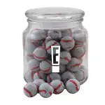 Pot rond en verre avec balles de baseball en chocolat