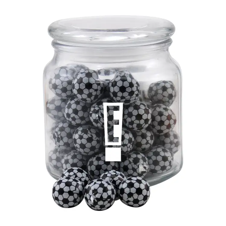 Round Glass Jar with chocolate soccer balls