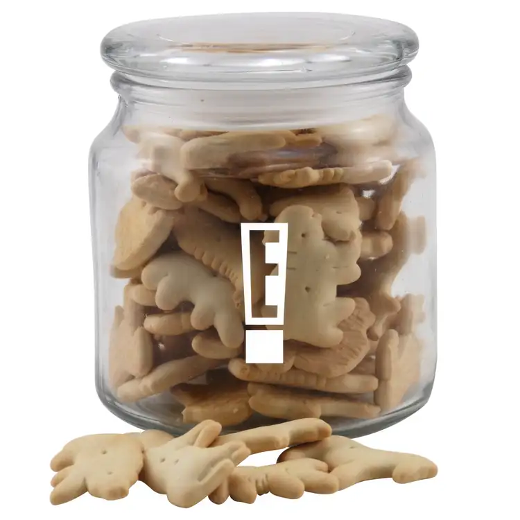 Round Glass Jar with animal crackers