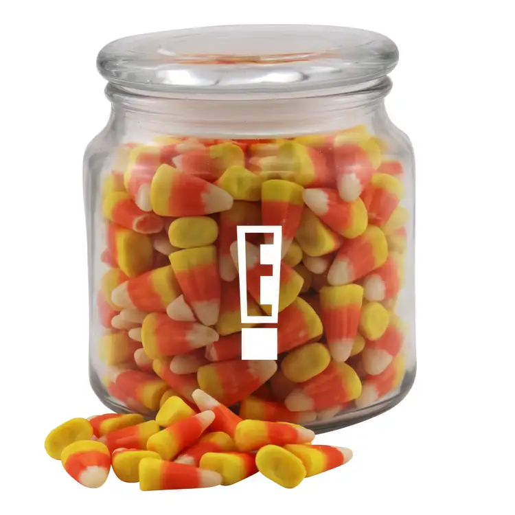 Round Glass Jar with candy corn