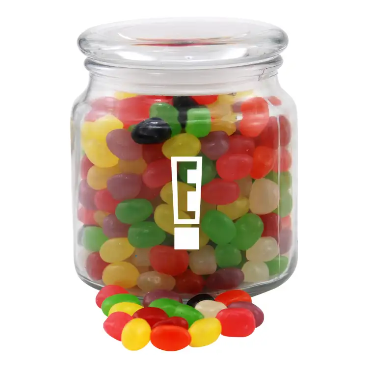 Pot rond en verre avec bonbons haricots