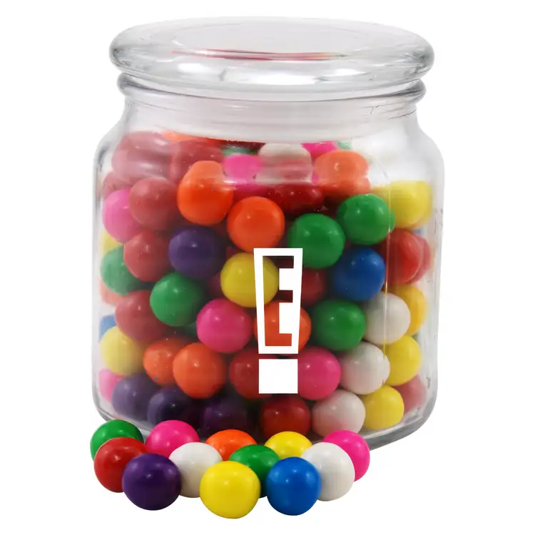 Pot rond en verre avec boules de gomme