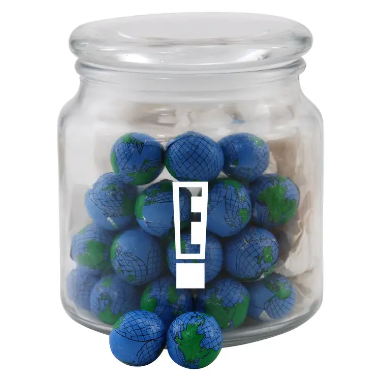 Pot rond en verre avec globes en chocolat
