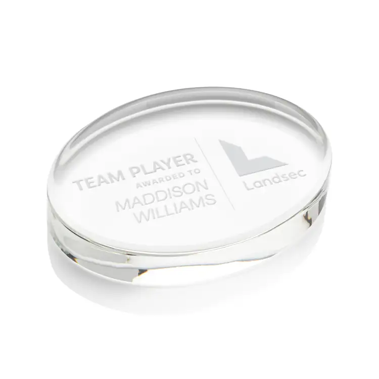 Logan Oval Crystal Paperweight - Deep Etch #2