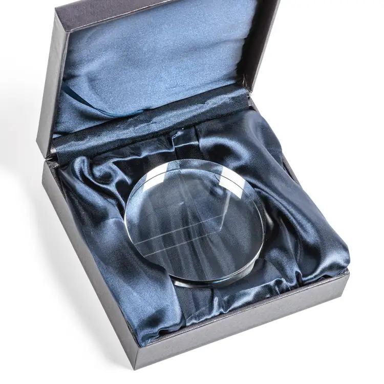 Medina Round Optical Crystal Paperweight - Deep Etch #2