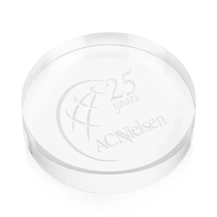 Medina Round Optical Crystal Paperweight - Deep Etch