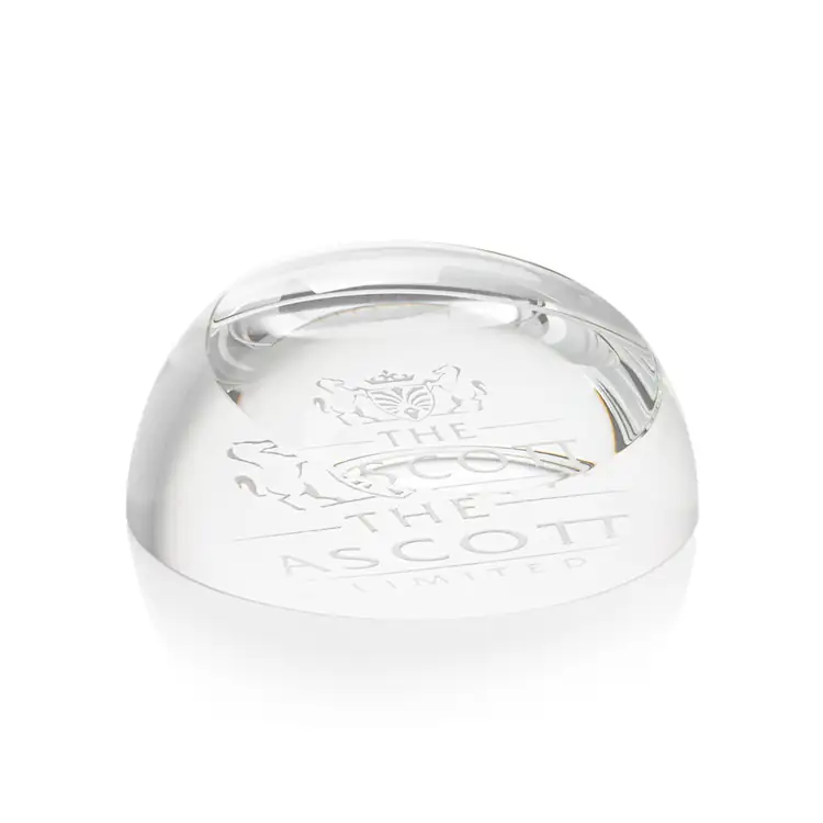 Round Slanted Optical Crystal Paperweight - Deep Etch #2