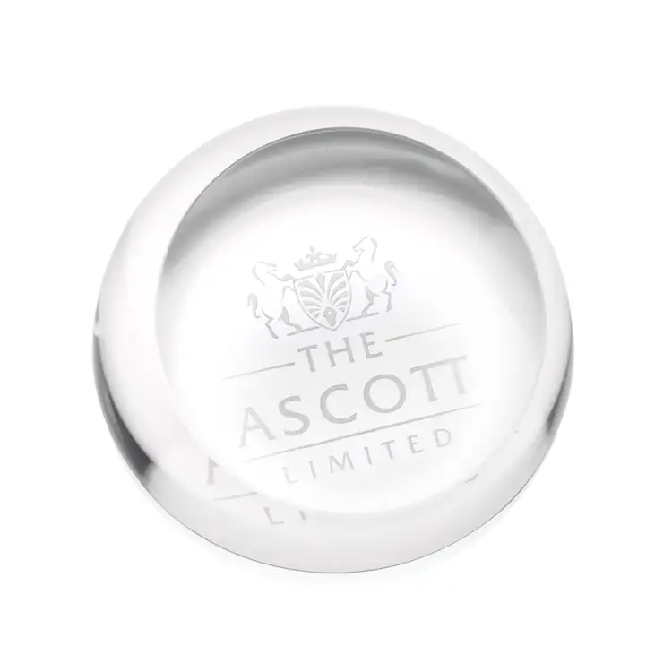 Round Slanted Optical Crystal Paperweight - Deep Etch