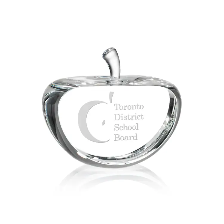 Argyle Optical Crystal Paperweight - Apple - Deep Etch