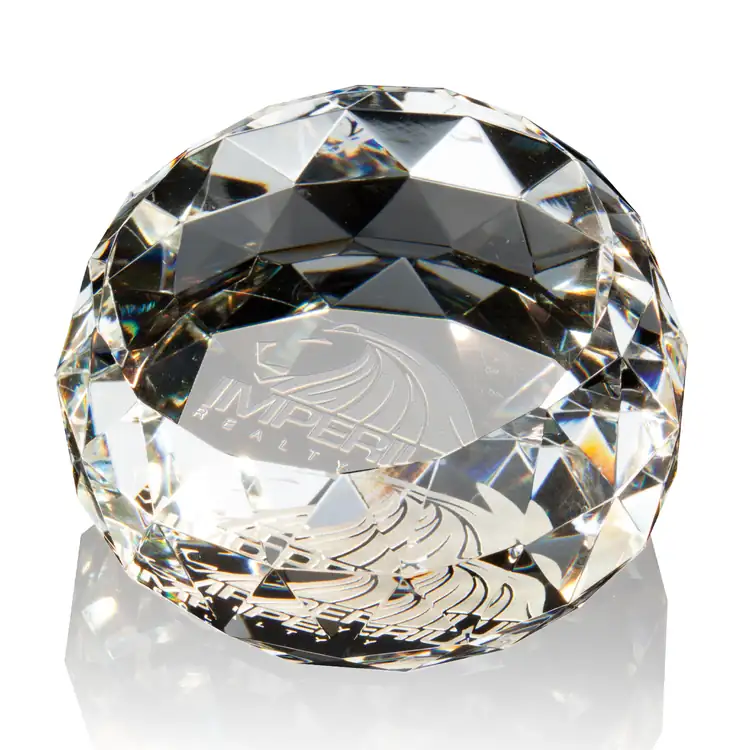 Gem Cut Optical Crystal Paperweight - Deep Etch #2