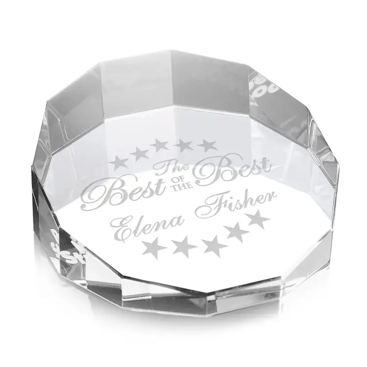 Havitur Optical Crystal Paperweight - Deep Etch