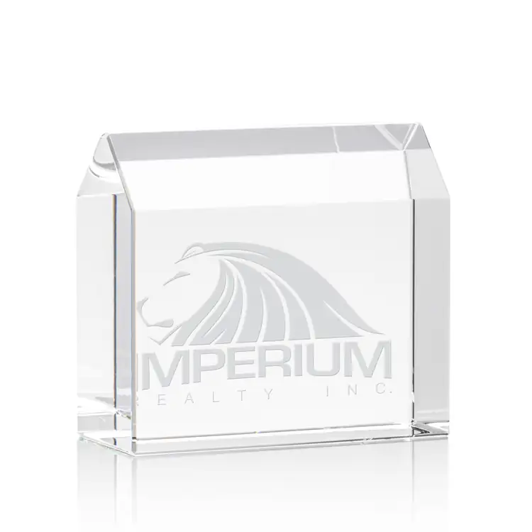 Homestead House-Shaped Optical Crystal Paperweight - Deep Etch