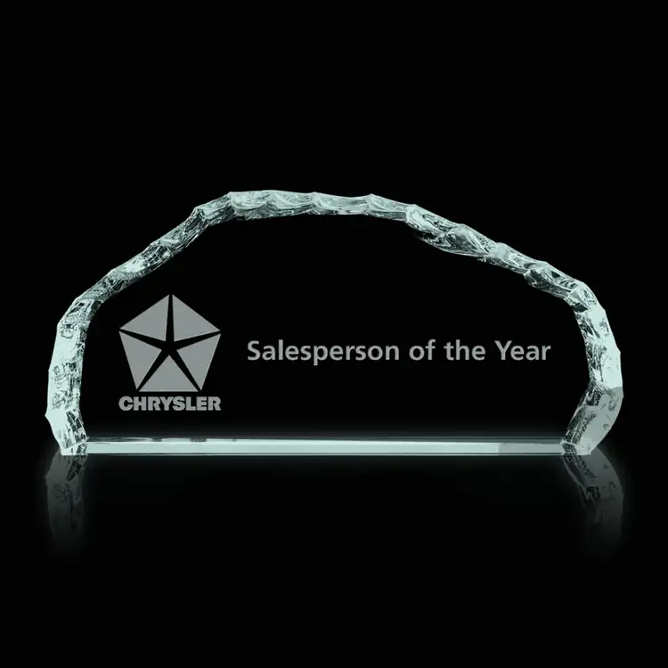 Horizontal Iceberg Jade Glass Paperweight - Deep Etch
