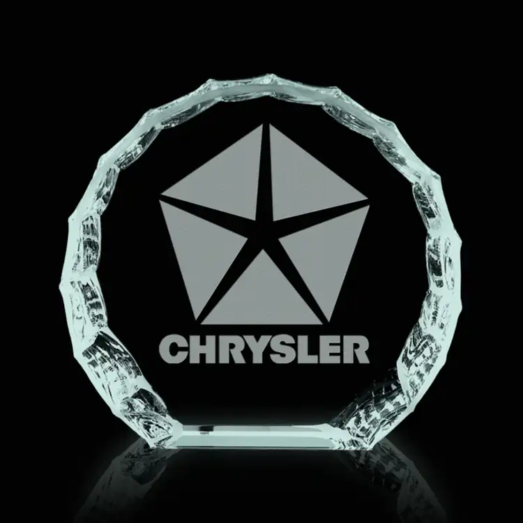 Round Iceberg Jade Glass Paperweight - Deep Etch