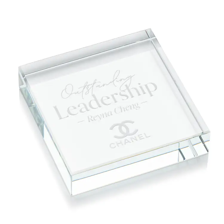 Winston Starfire Crystal Paperweight - Square - Deep Etch #2