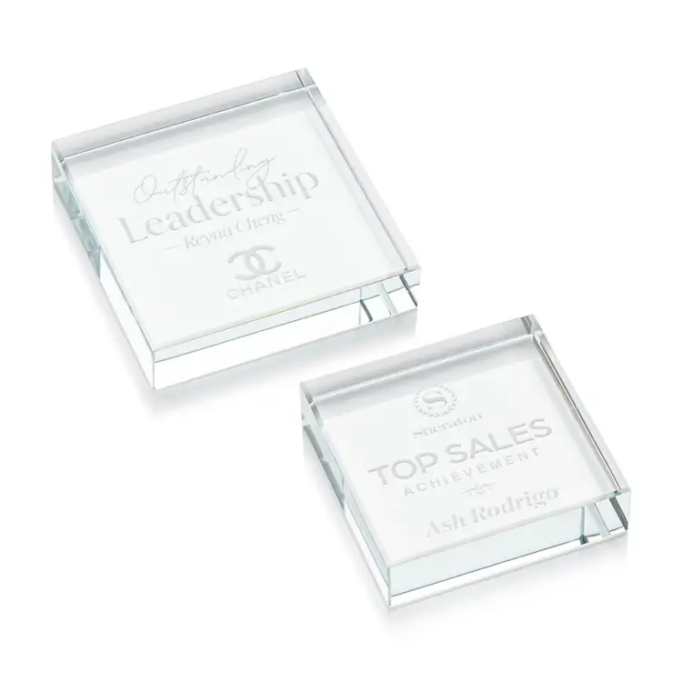 Winston Starfire Crystal Paperweight - Square - Deep Etch
