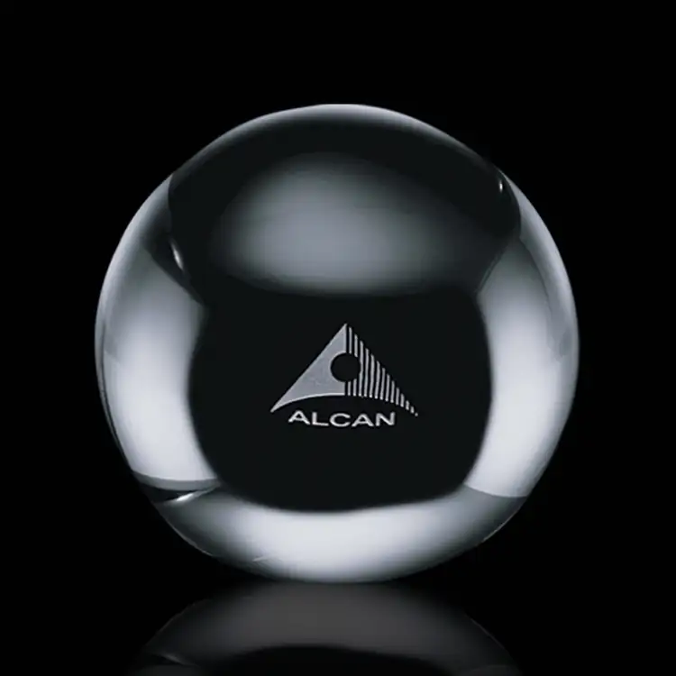 Optical Crystal Ball Paperweight - Deep Etch #2