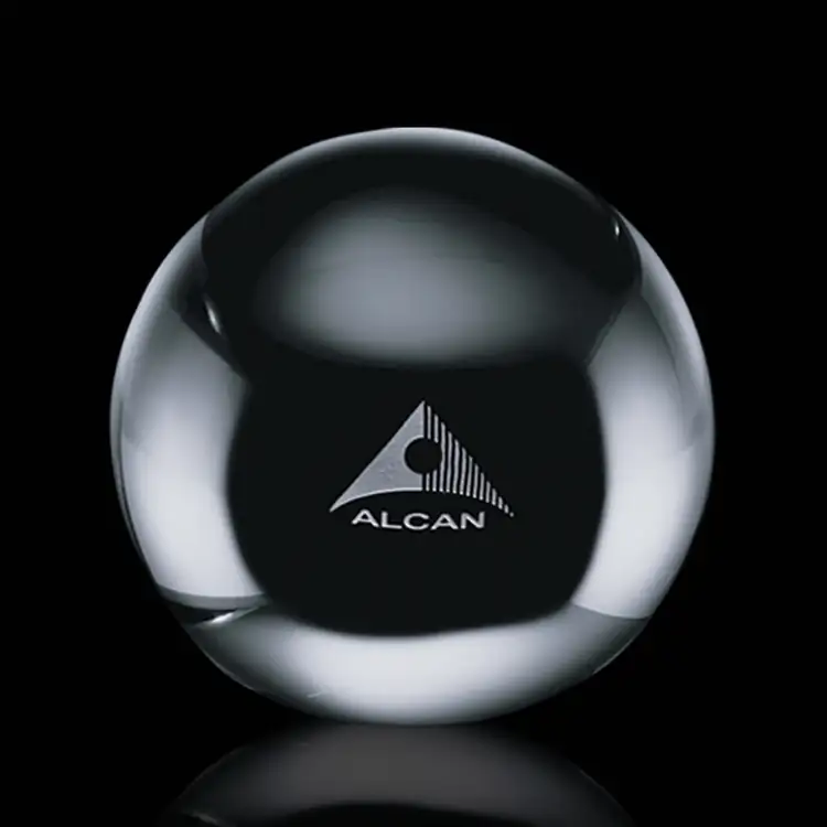 Optical Crystal Ball Paperweight - Deep Etch #3