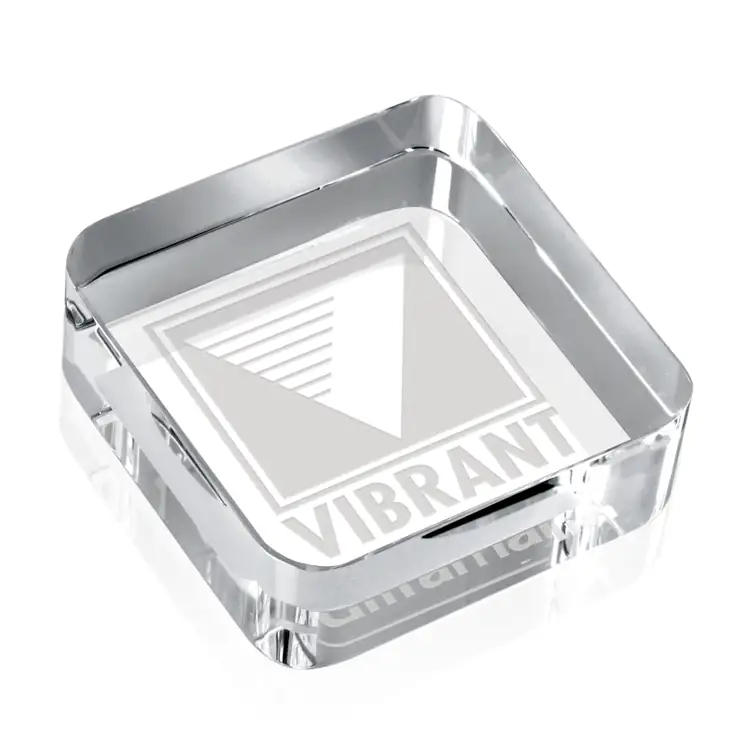 Square Optical Crystal Paperweight - Deep Etch