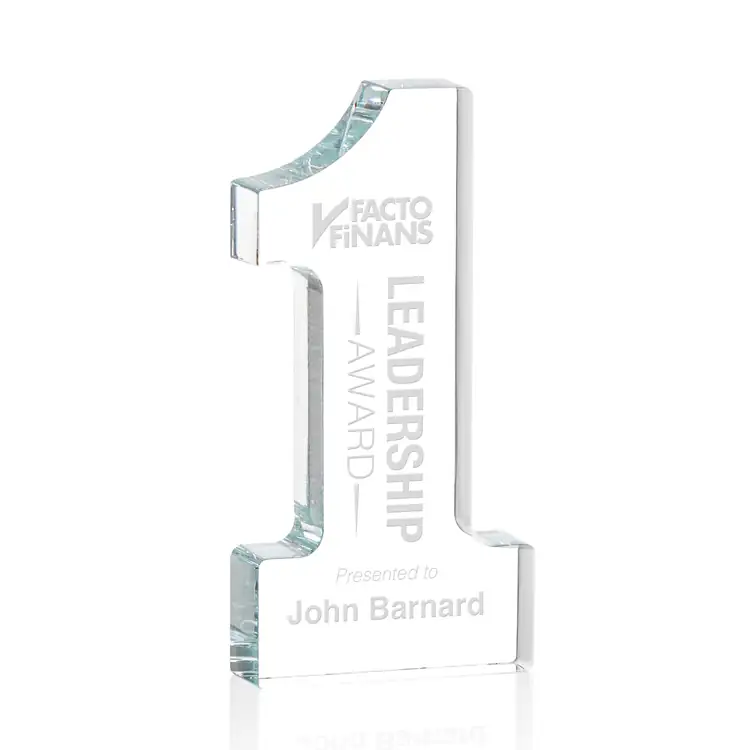 Number 1 Optical Crystal Paperweight - Deep Etch