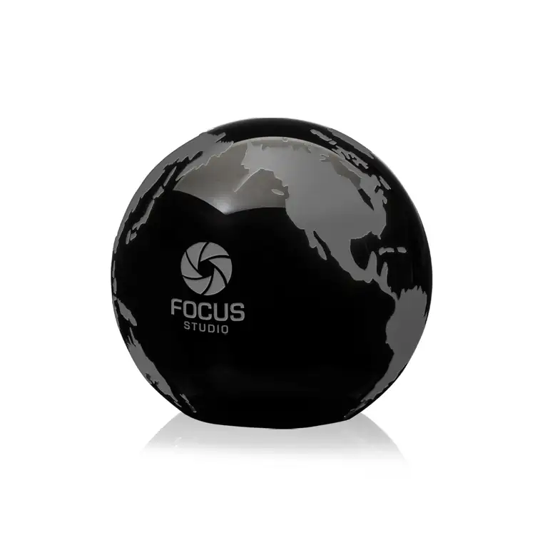 Optical Crystal Globe Paperweight with Frosted Continents - Deep Etch #4