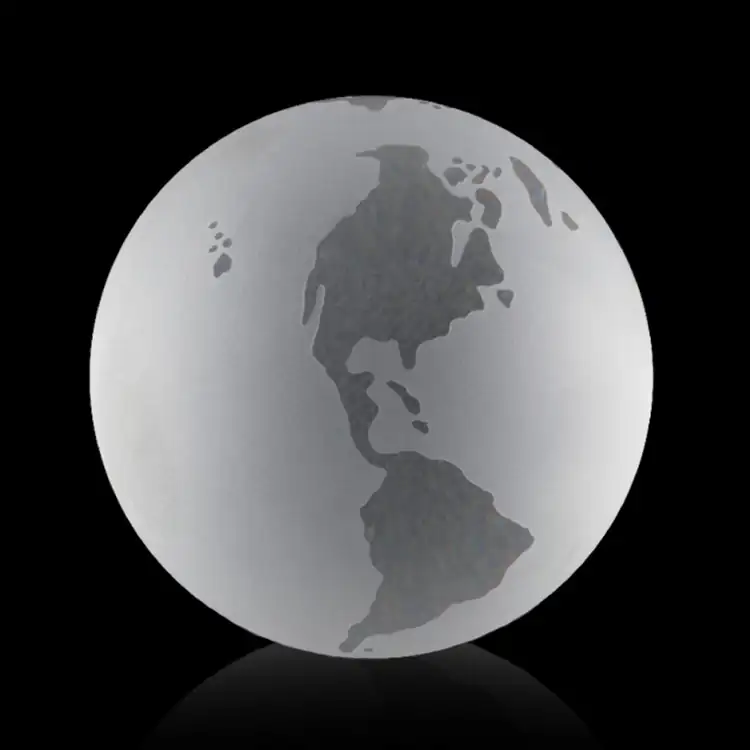 Optical Crystal Globe Paperweight with Frosted Oceans - Deep Etch