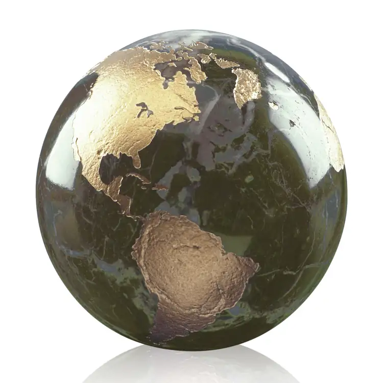 Marble Globe Paperweight with Gold Continents - Deep Etch