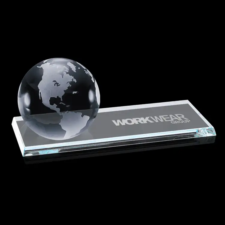 Globe Paperweight on Starfire Crystal Base - Deep Etch