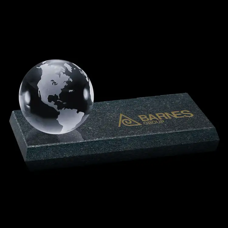 Globe Paperweight on Granite Base - Deep Etch