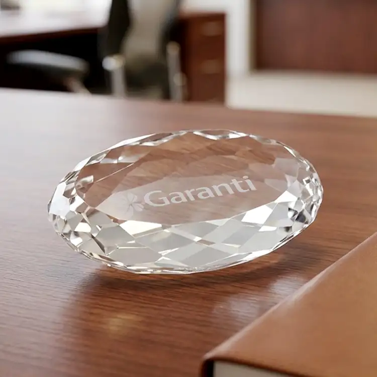 Amherst Oval Optical Crystal Paperweight - Deep Etch #2
