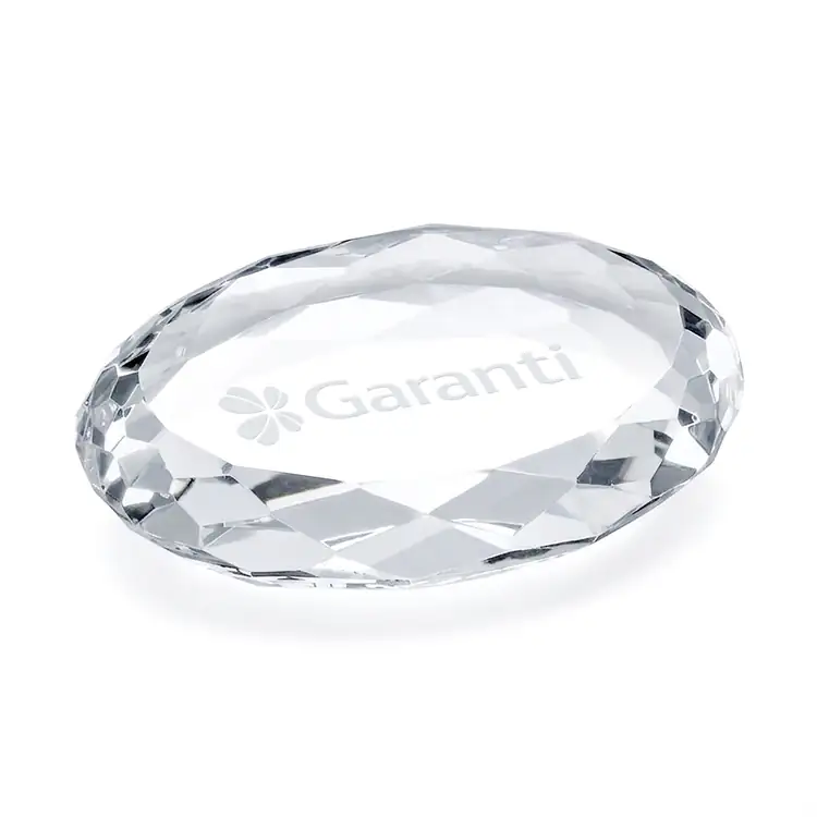 Amherst Oval Optical Crystal Paperweight - Deep Etch