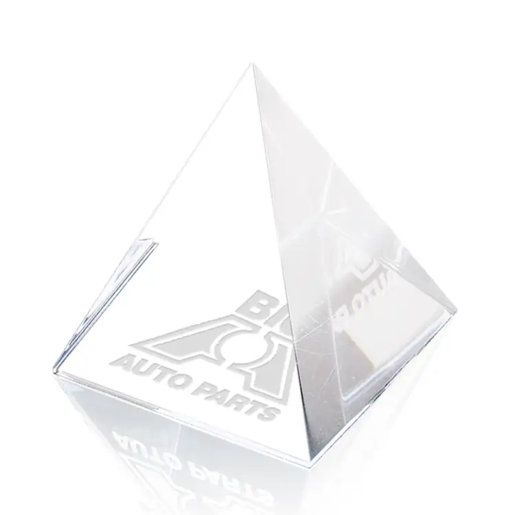 Optical Crystal Pyramid Paperweight - Deep Etch #2
