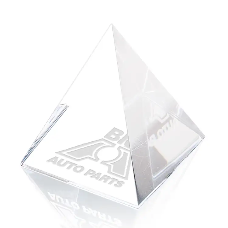 Optical Crystal Pyramid Paperweight - Deep Etch #3