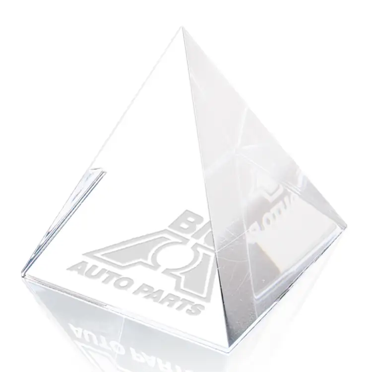 Optical Crystal Pyramid Paperweight - Deep Etch #4