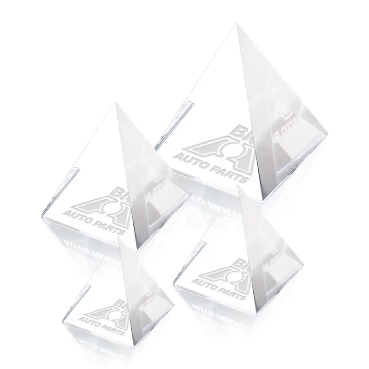 Optical Crystal Pyramid Paperweight - Deep Etch