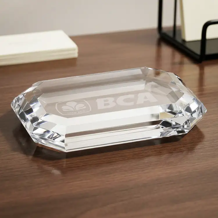 Amherst Rectangular Optical Crystal Paperweight - Deep Etch #2