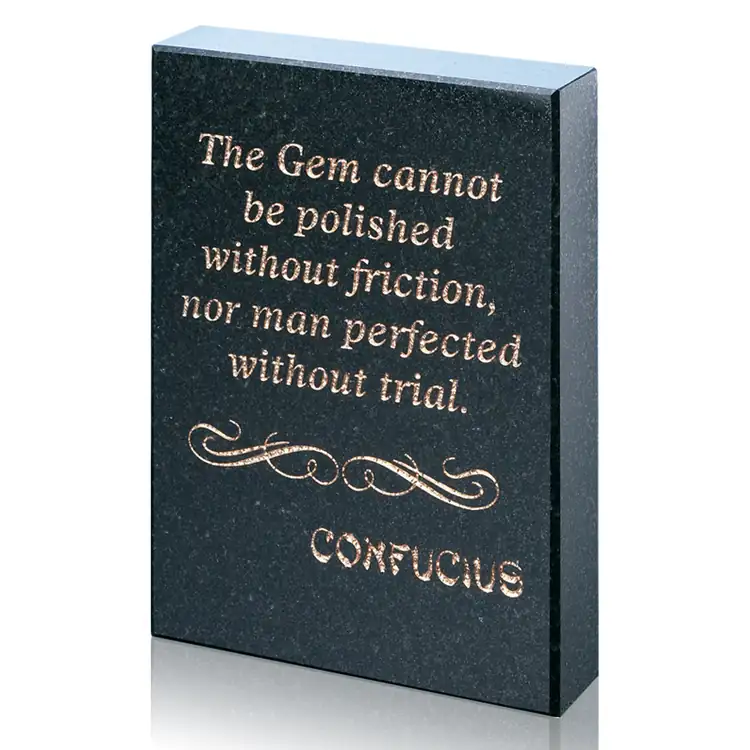 Rectangular Black Granite Paperweight - Deep Etch