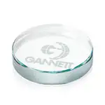 Barrie Round Jade Glass Paperweight - Deep Etch