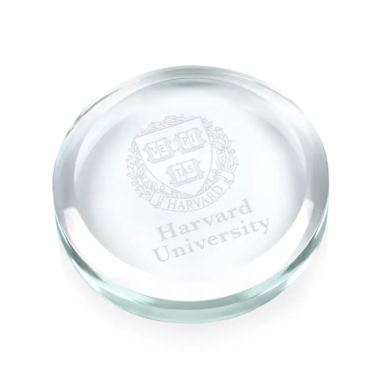 Harper Round Starfire Crystal Paperweight - Deep Etch