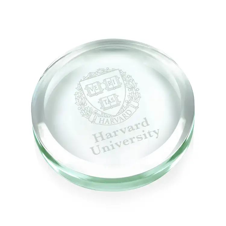 Harper Round Jade Glass Paperweight - Deep Etch