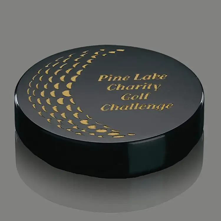 Round Black Marble Paperweight - Deep Etch & Color