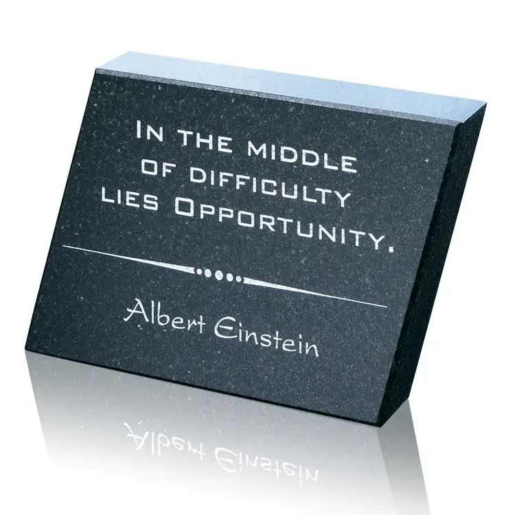 Trapezoid Black Granite Paperweight - Deep Etch