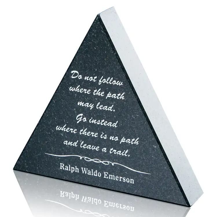 Triangular Black Granite Paperweight - Deep Etch