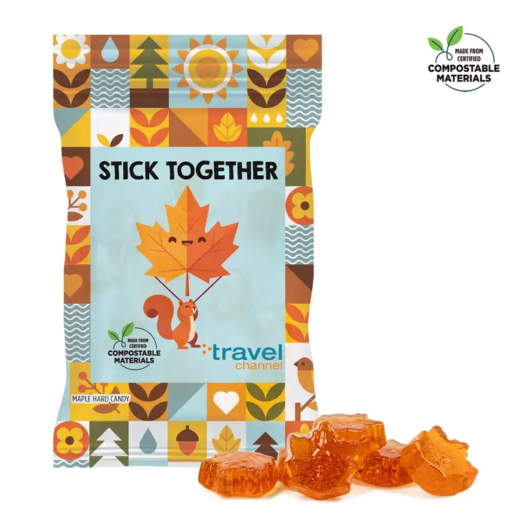 Sachet ECO-DigiBag compostable de bonbons à saveur d’érable 2 oz