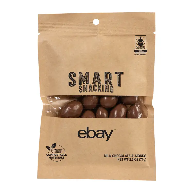 Fairtrade Compostable Kraft Pouch with Milk Chocolate Almonds 2.5 oz